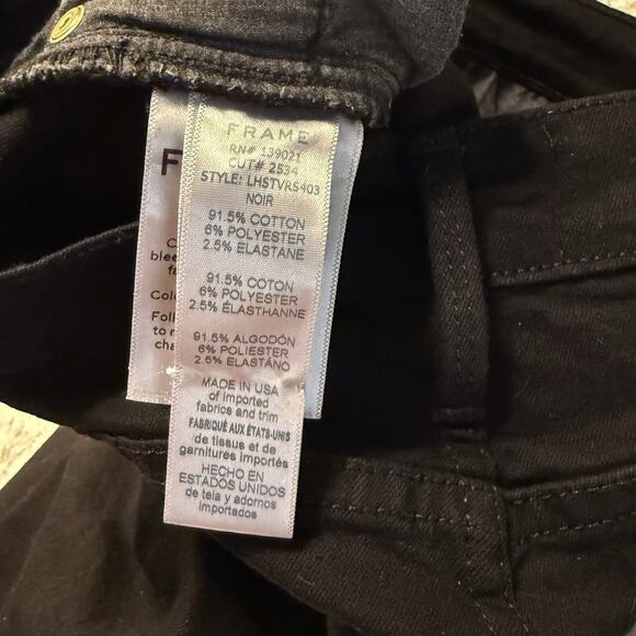 Frame Denim Le High Rise Straight Size 26 Black Noir Coated Tuxedo Stripe Jeans - Picture 10 of 11